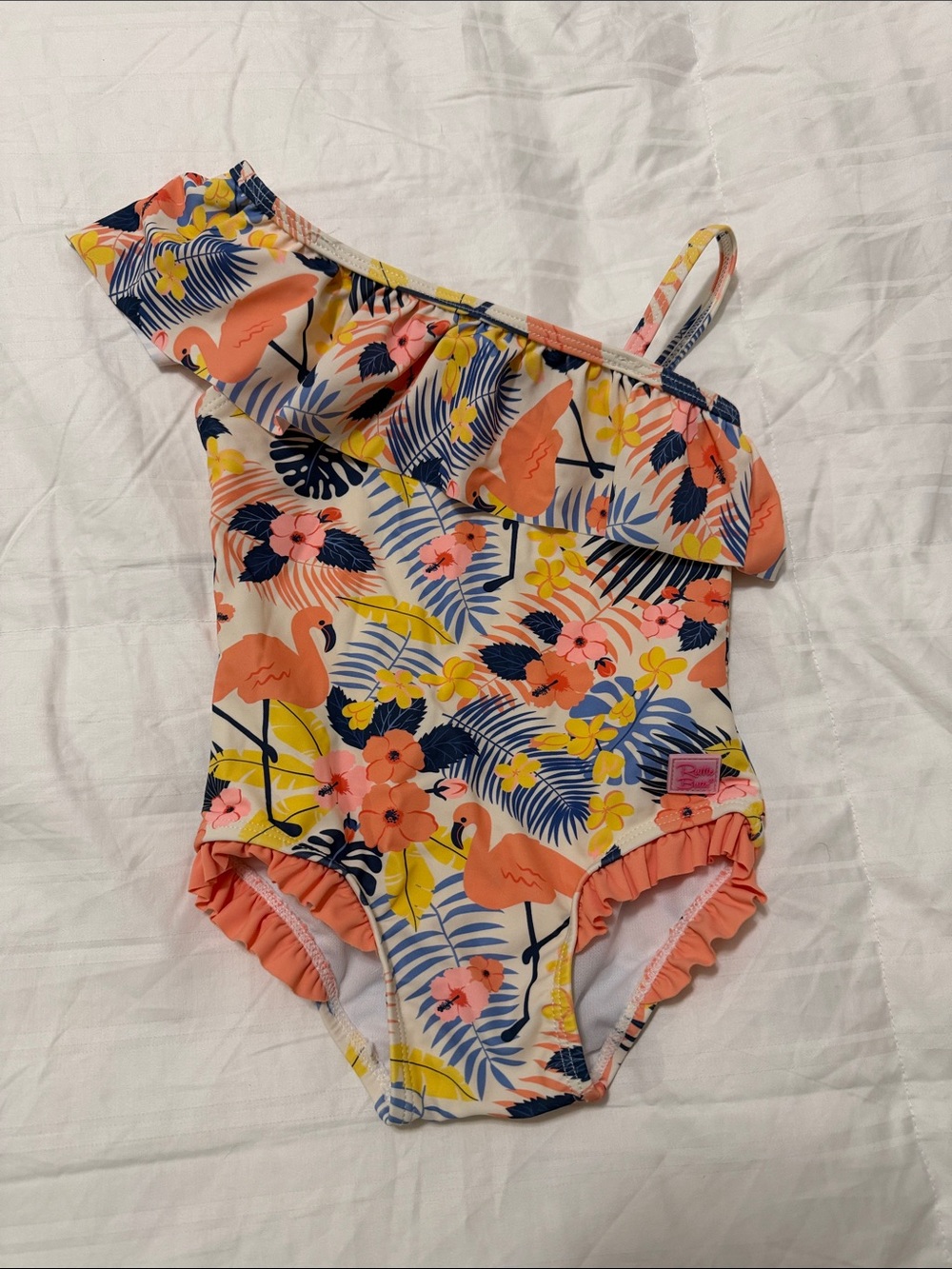 Girls' Flamingo One-Shoulder Swimsuit - Coral Floral